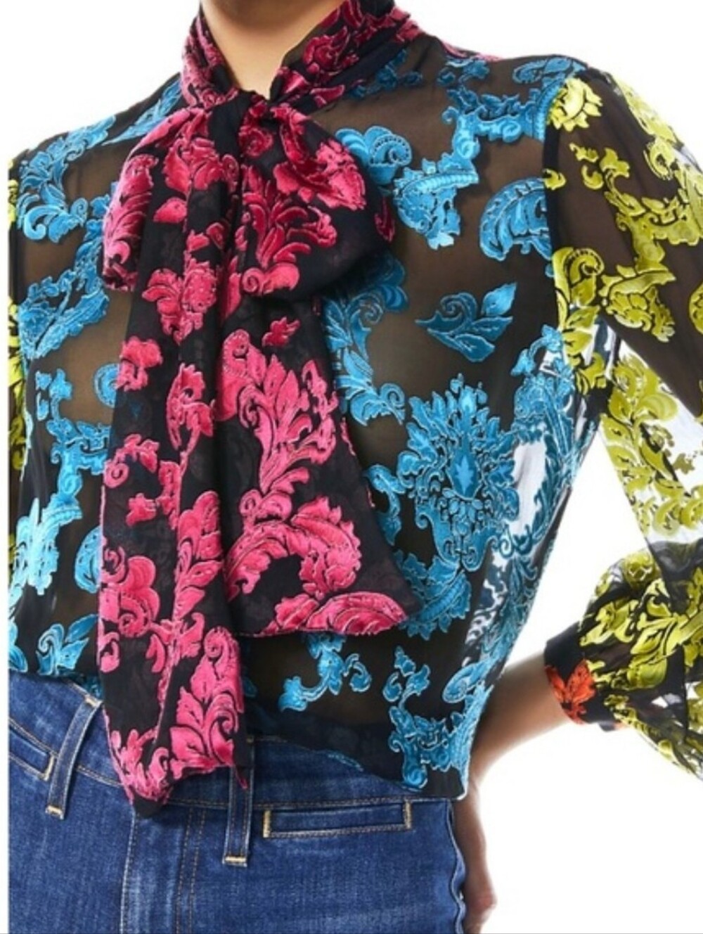 Alice + Olivia Jeannie Bow Collar Floral Blouse